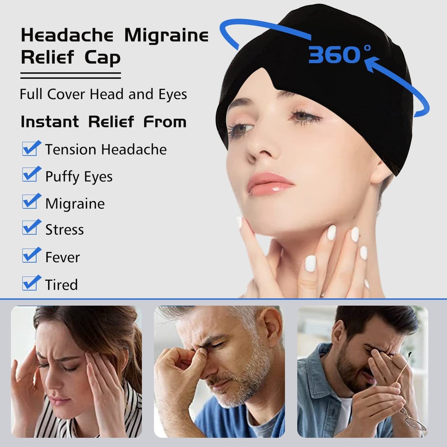Ice Compress Headache Eye Mask Hat Relief For Migraines, Stress, And Tension Thecoolix