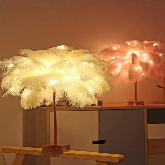 Feather Lamp Nordic Desk Lamp European-Style Bedroom Bedside Feather Table Lamp Night Light Table Lamp Decoration Modern Thecoolix