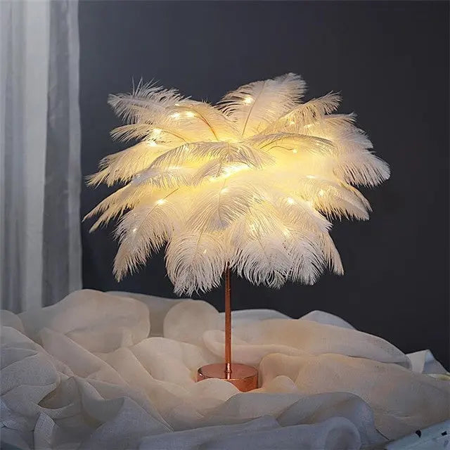 Feather Lamp Nordic Desk Lamp European-Style Bedroom Bedside Feather Table Lamp Night Light Table Lamp Decoration Modern Thecoolix